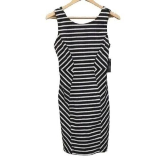 Bisou Bisou Black & White Chevron Cutout Bodycon Dress New - Picture 1 of 10